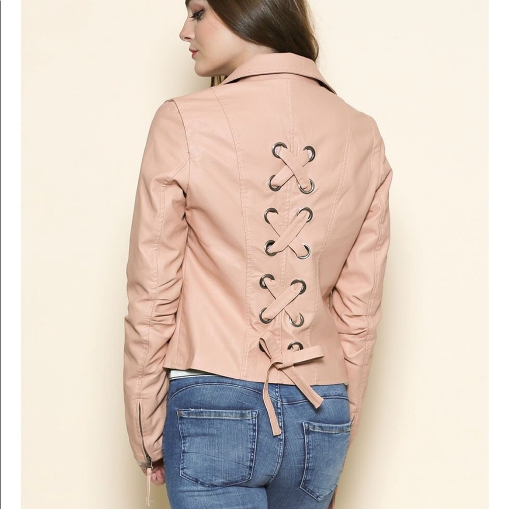 Lace Up Back Faux Leather Jacket - Picture 2 of 3